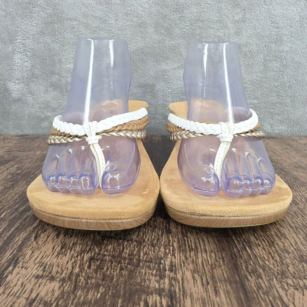 Vionic Ramba Wedge Heels 11 White Tan Metallic Gold Braided Thong Straps Beachy - Picture 4 of 13